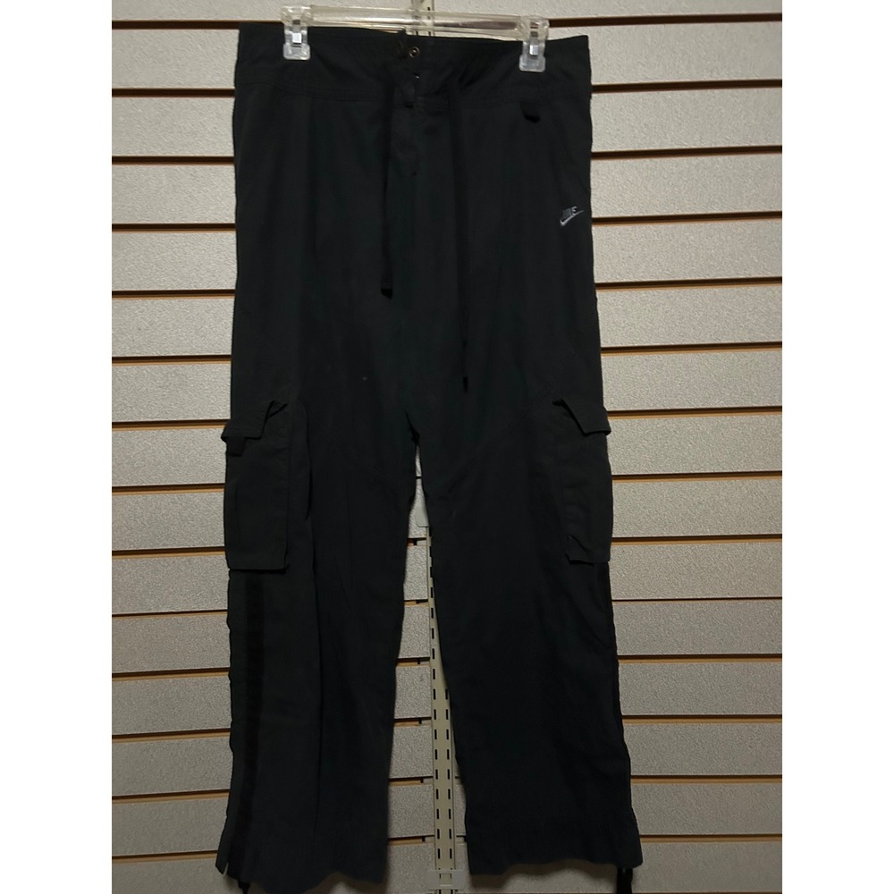 Nike Womens Black Cargo Pants S Straight Leg Utility Pockets Drawstring Waist